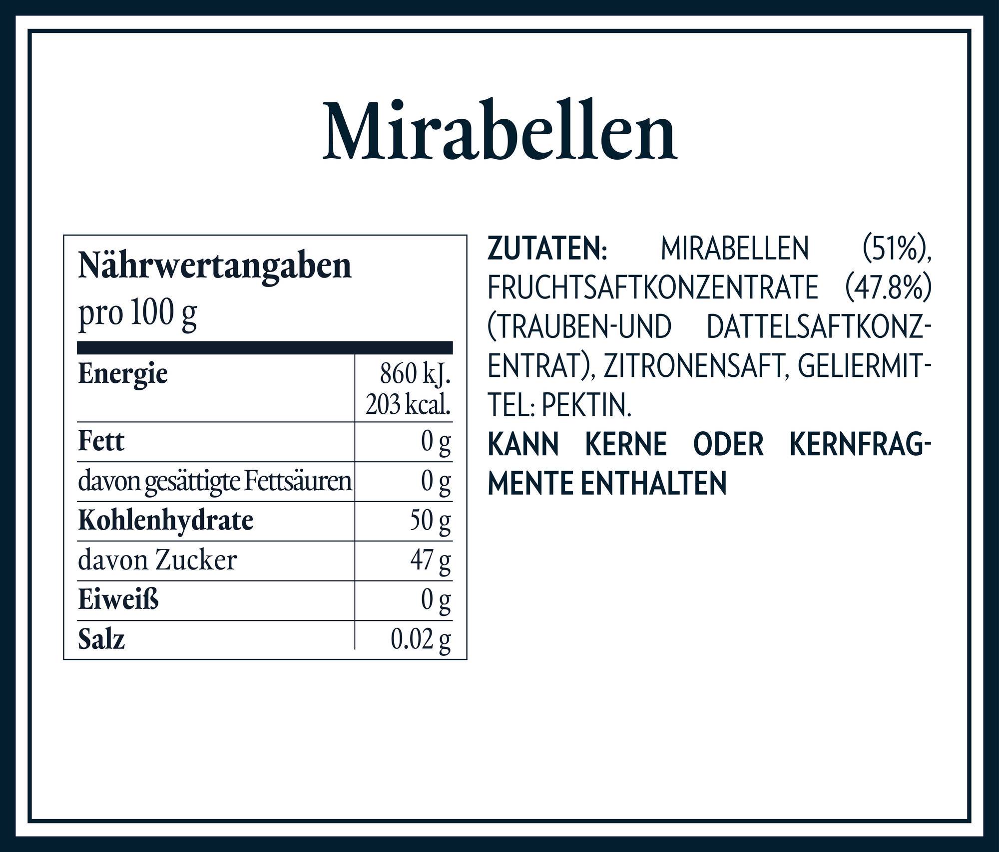 Nährwerttabellen & Inhaltsstoffe Mirabellen