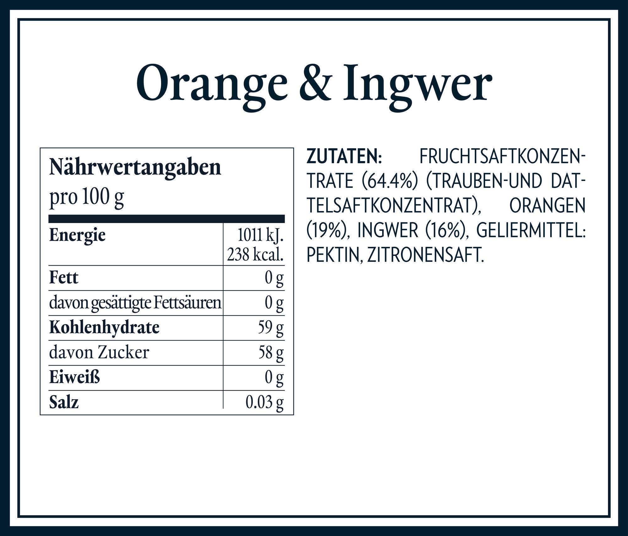 Nährwerttabellen Zutaten - Orange & Ingwer