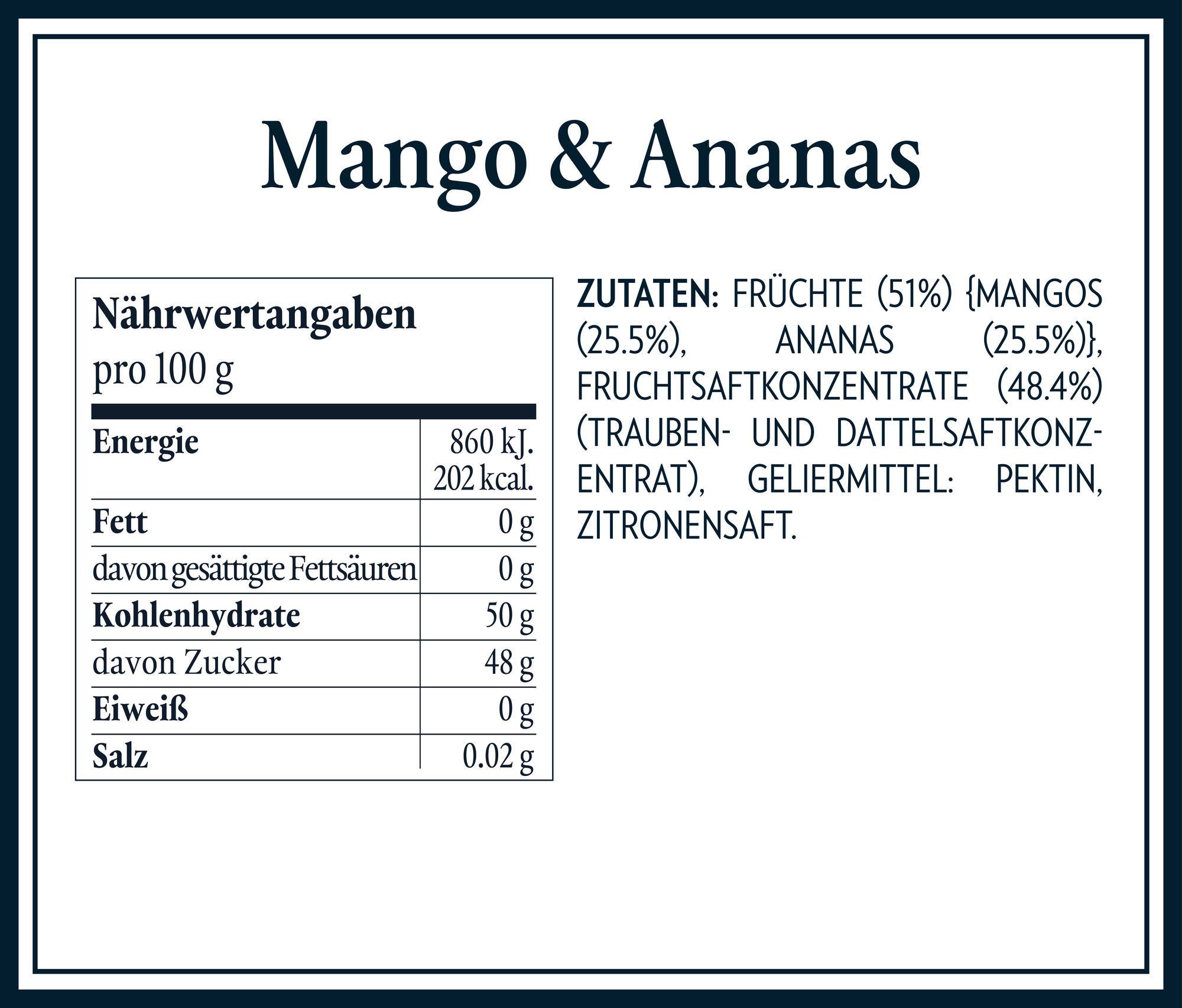 Nährwerttabellen Zutaten - Mango & Ananas
