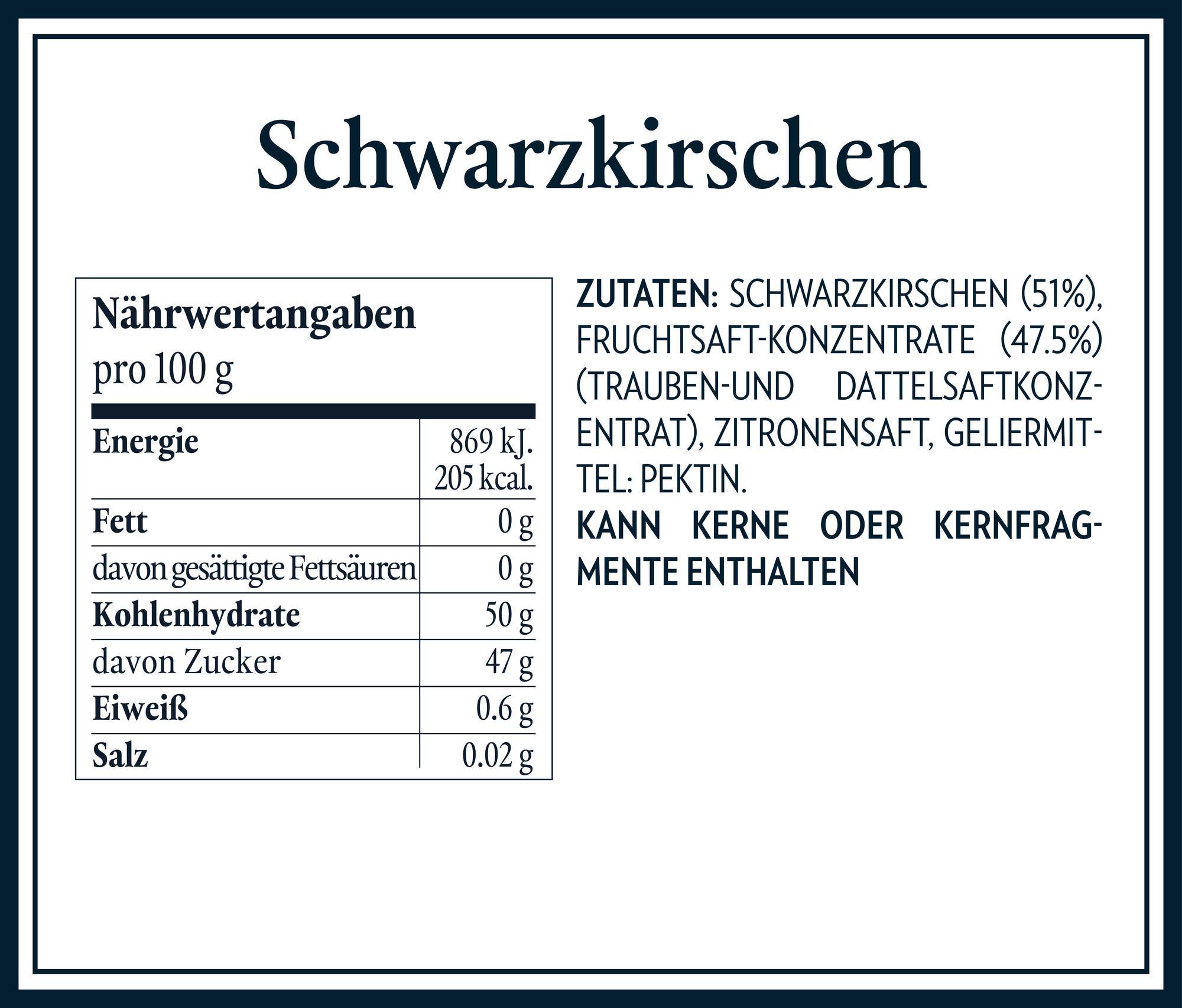 Nährwerttabellen Zutaten - Schwarzkirschen