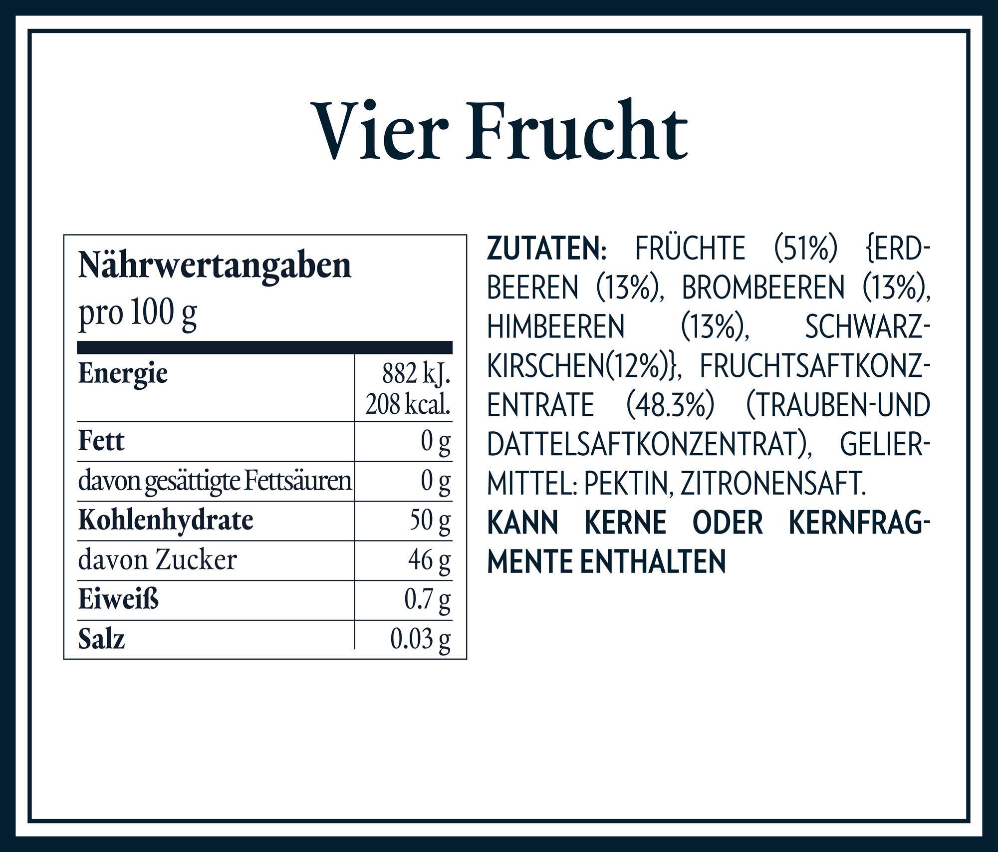 Nährwerttabellen Zutaten - Vier Frucht