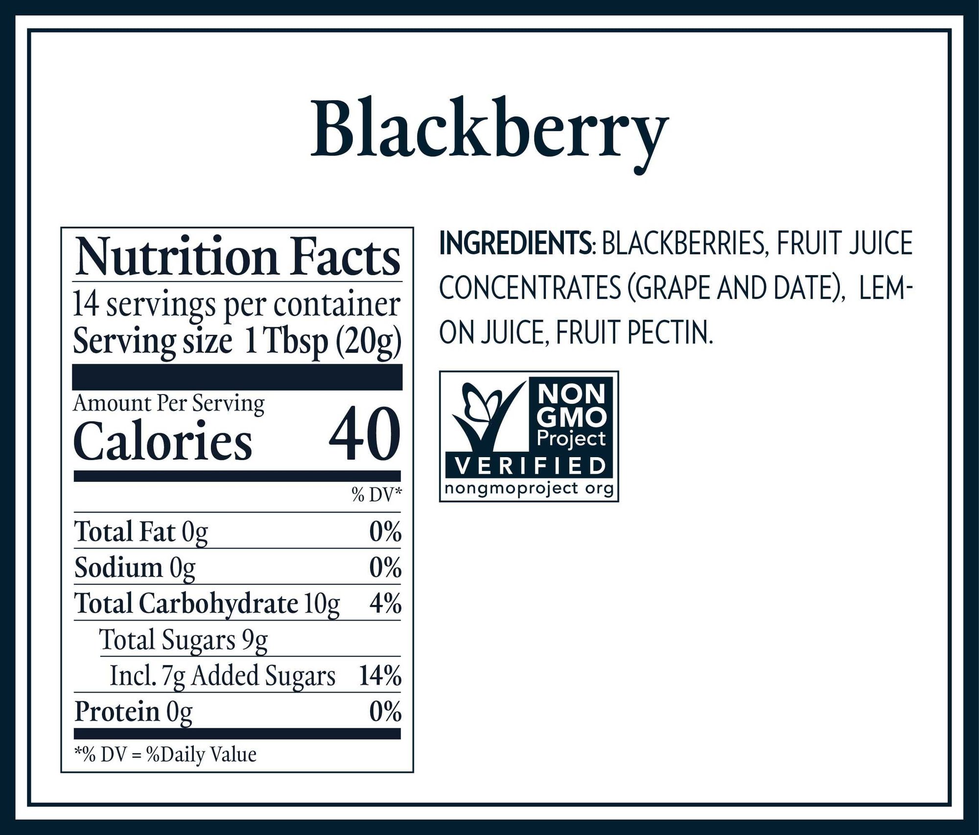 Nutrition Table of Blackberry Fruit Spread