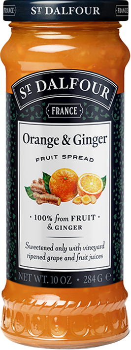 A bottle of St. Dalfour's Orange & Ginger fruit spread